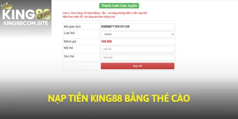 Hướng dẫn cách nạp tiền King88 thành công bằng thẻ cào di động